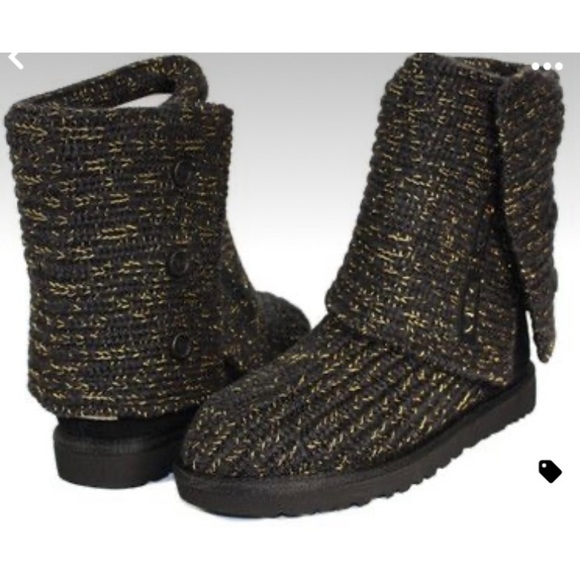 Ugg Cardy Classic Knit Sweater Boots Metallic Gold/Black - Picture 2 of 9